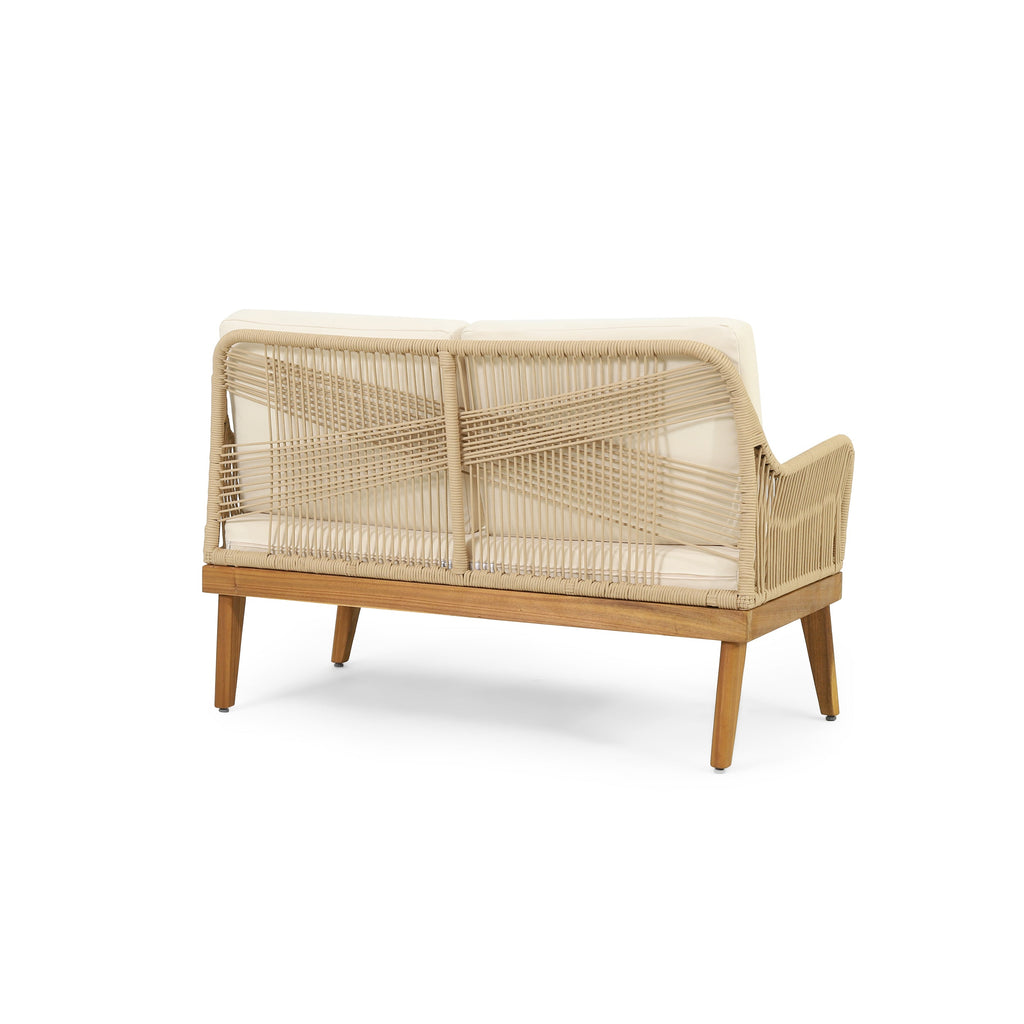 Outdoor Chat Set Acacia Wood Rope Teak Cushions 4 Piece Seats 4