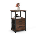3-Tier Retro Nightstand with 2 Removable Fabric Drawers and Open Shelf-Walnut