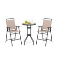 3 Pieces Outdoor Bistro Set with 2 Folding Chairs-Beige