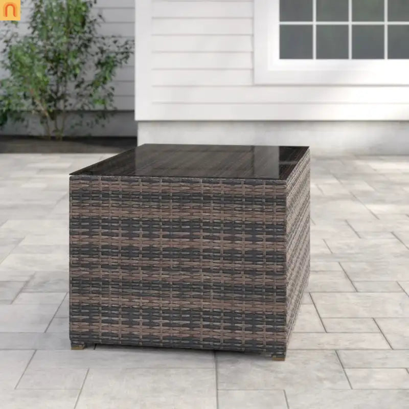 Fire Pit Table Glass Top Wicker Brown Rectangular 33x22in