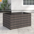 Fire Pit Table Glass Top Wicker Brown Rectangular 33x22in