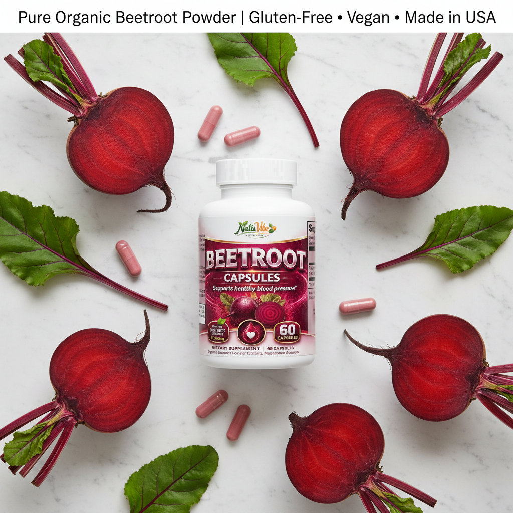 Organic Beetroot Capsules – Beet Root Supplement 60 Caps