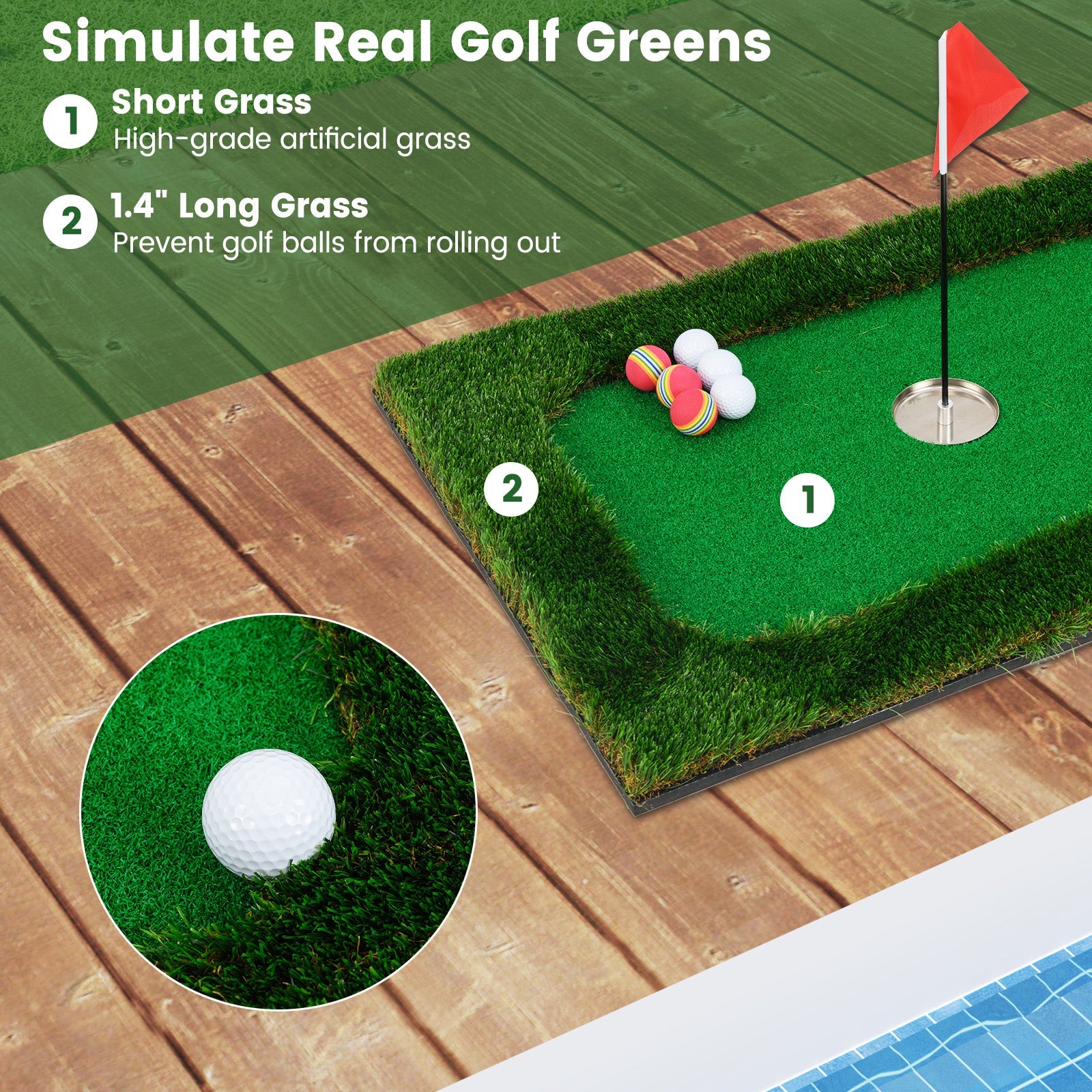 Floating Golf Green for Pool with 6 Golf Balls and Golf Flag