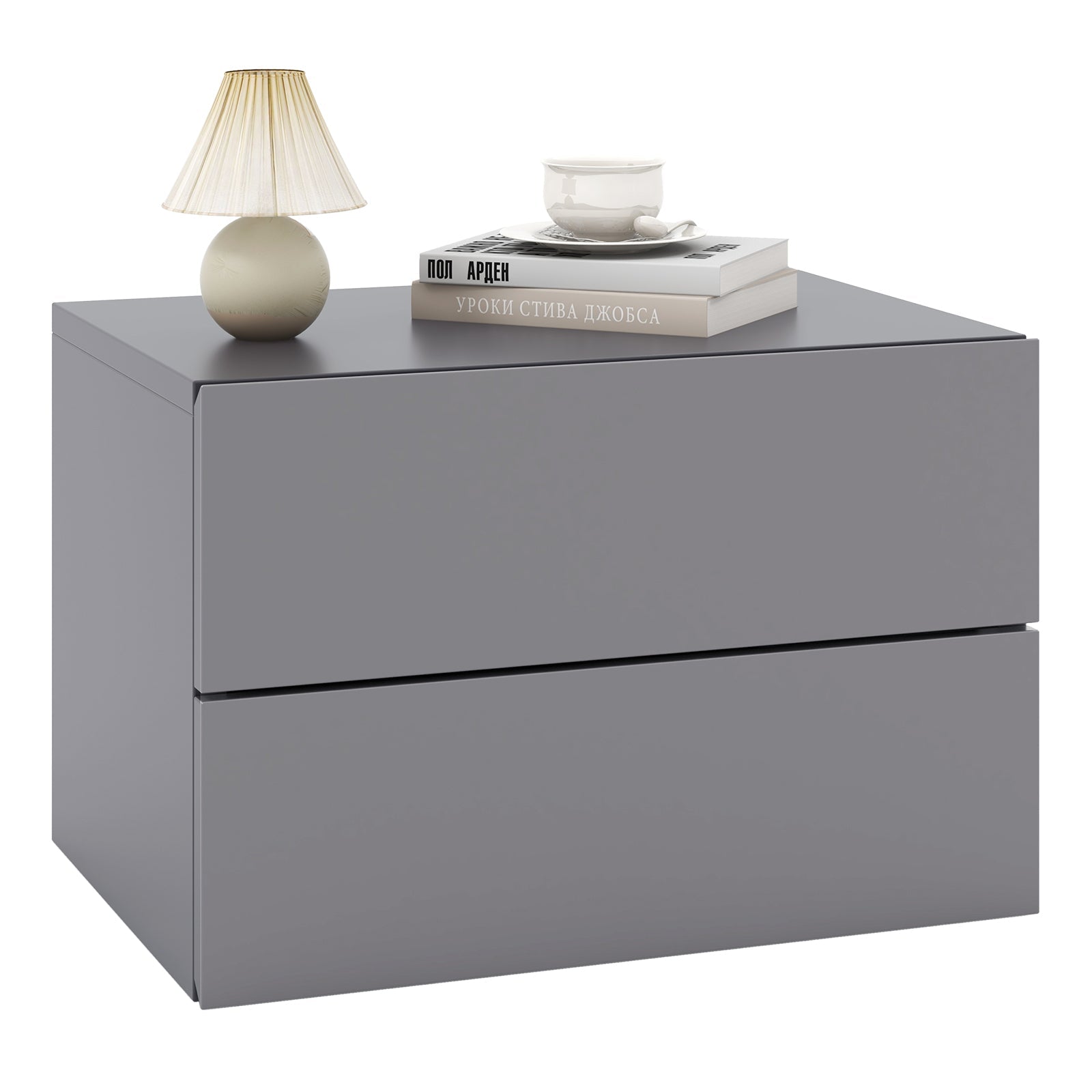 Floating Nightstand with Drawers and Storage Shelf