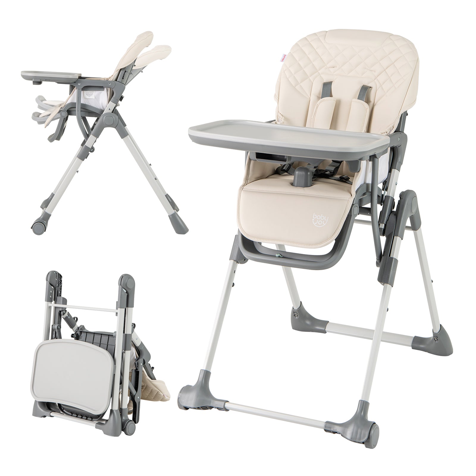 Foldable High Chair with Footrest and Detachable Tray