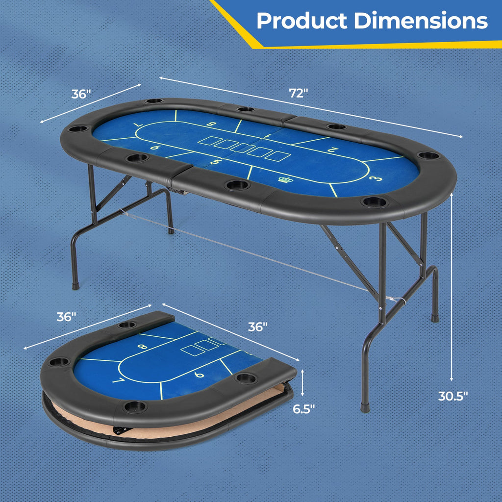 72 x 36 x 30.5 Inch Foldable Poker Table with 8 Cup Holders