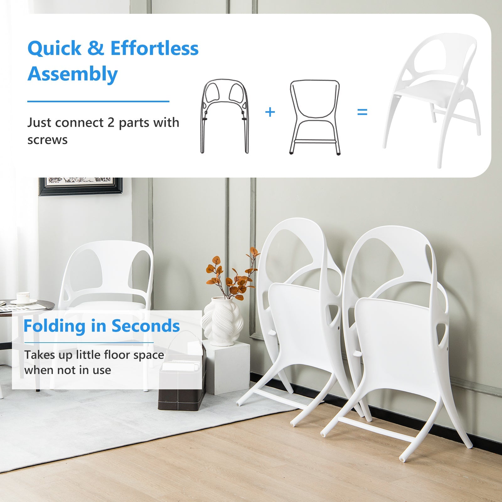 Folding Dining Chairs Set of 2 with Armrest and High Backrest