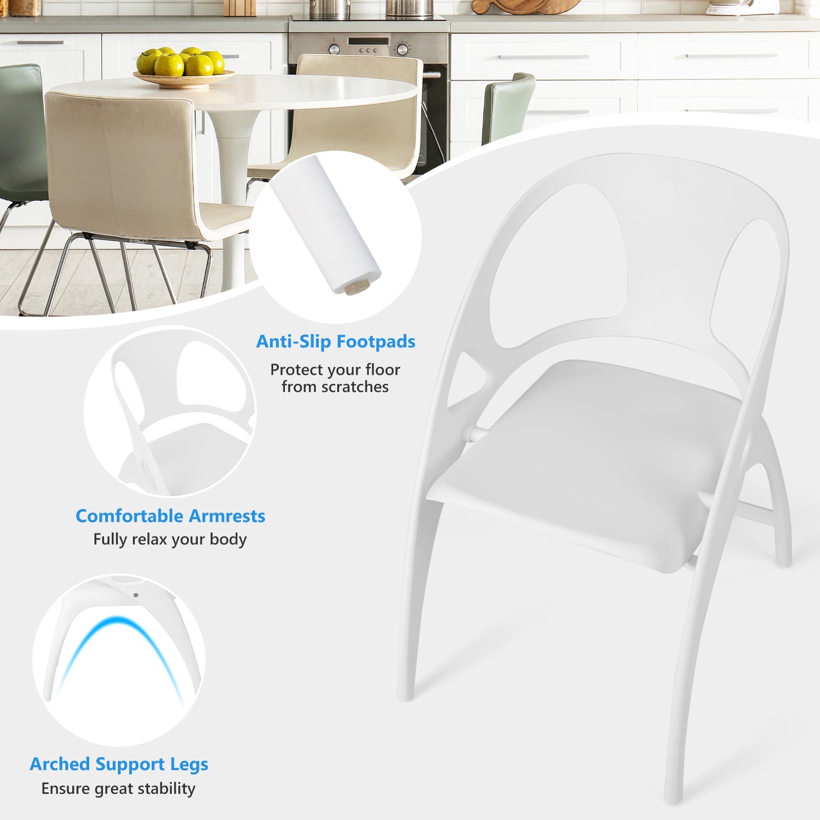 Folding Dining Chairs Set of 2 with Armrest and High Backrest