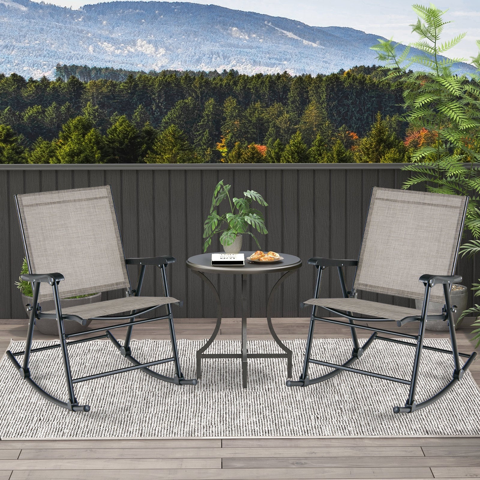 Folding Rocking Chair with Breathable Seat Fabric Set of 2