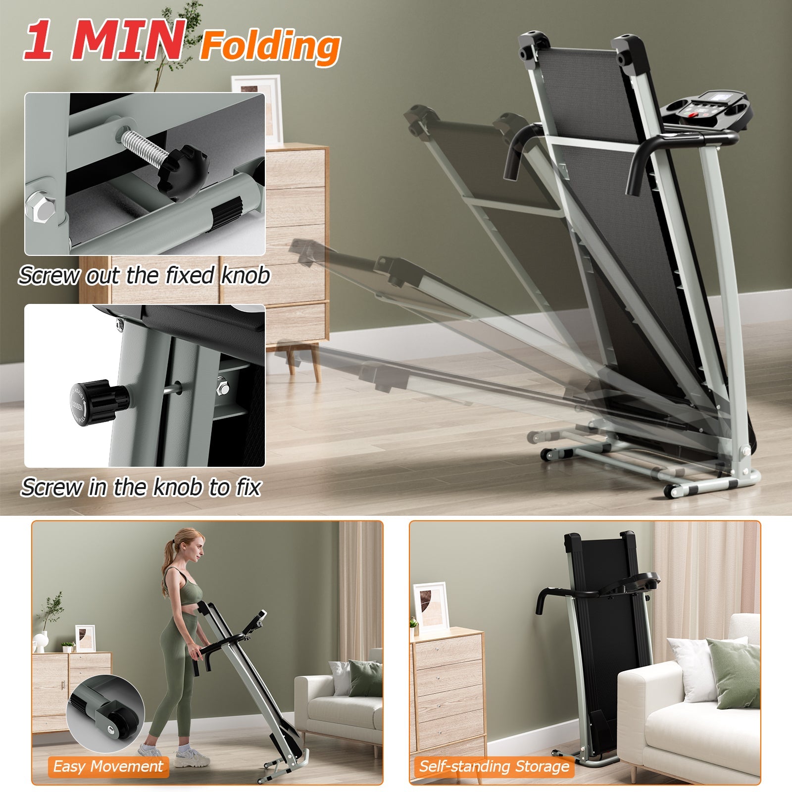 Folding Treadmill with 12 Preset Programs and LCD Display