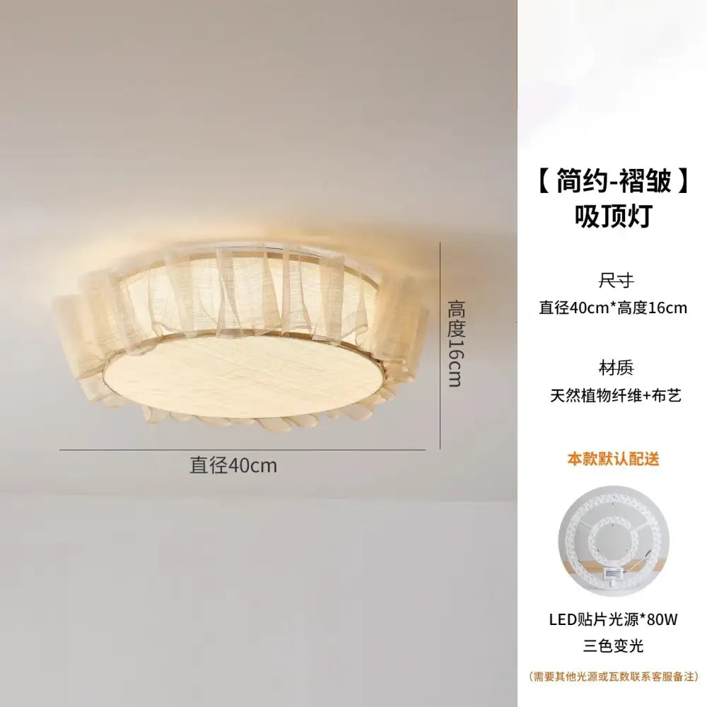 French ruffled beige cream wind led ceiling light for bedroom