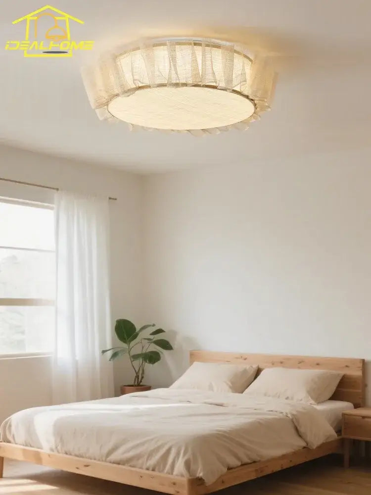 French ruffled beige cream wind led ceiling light for bedroom