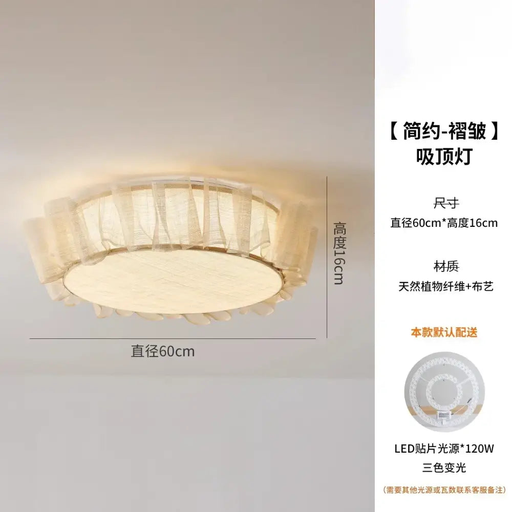 French ruffled beige cream wind led ceiling light for bedroom