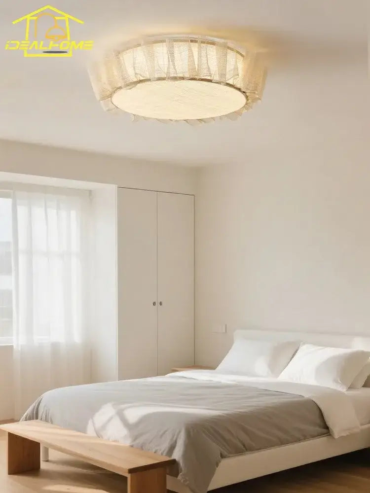 French ruffled beige cream wind led ceiling light for bedroom