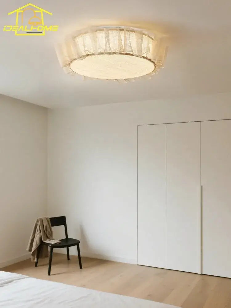 French ruffled beige cream wind led ceiling light for bedroom