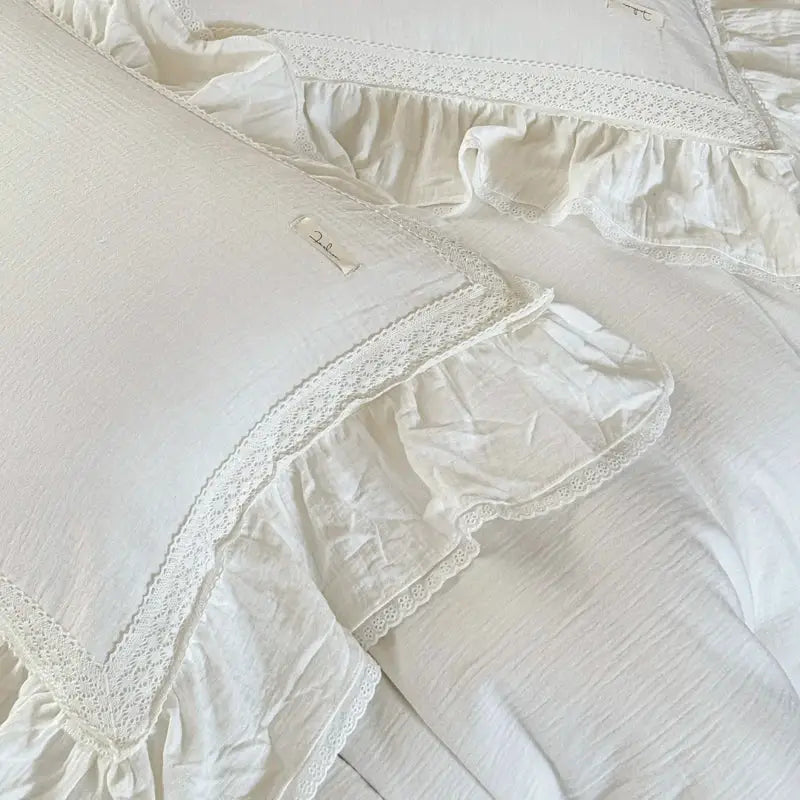 French vintage white double layer crinkle yarn bedding set bedroom