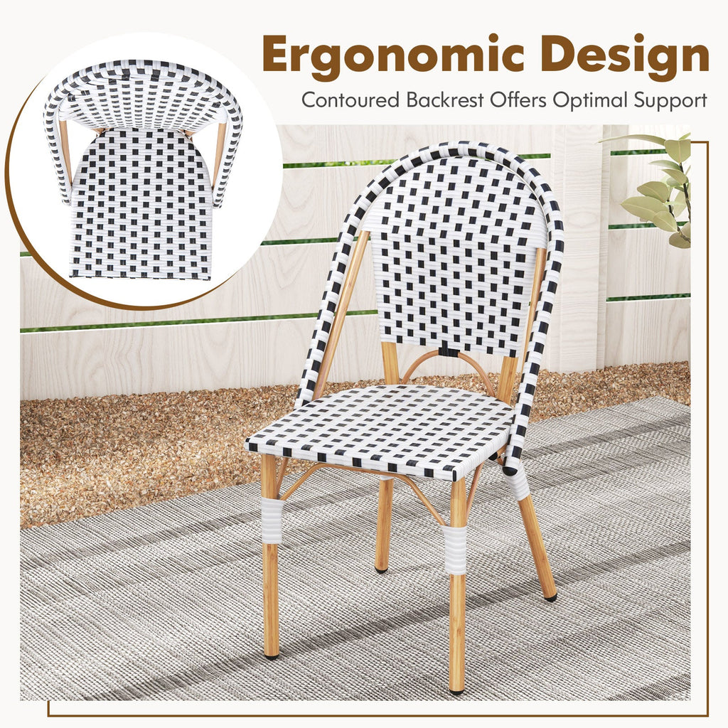 French Bistro Chair Set of 2 with Galvanized Metal Framex-White
