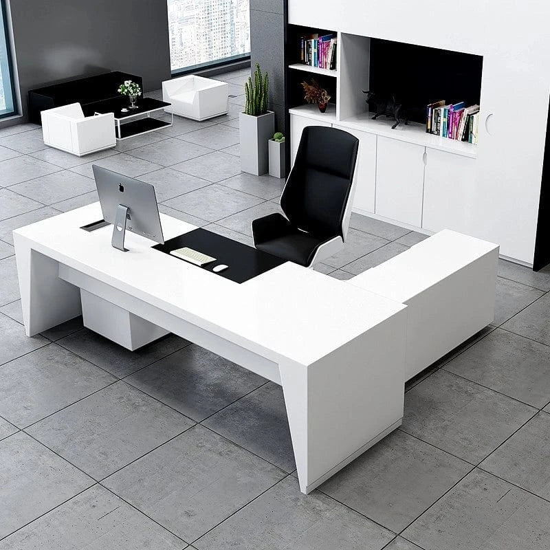 Newton · White Executive Desk w/ Mobile Storage