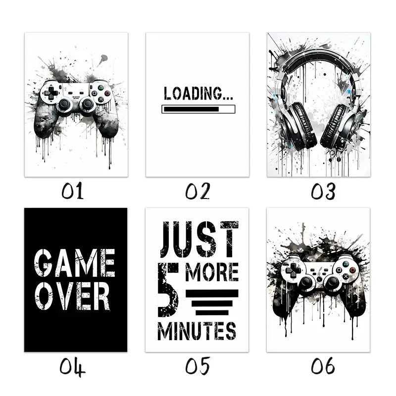 Game Controller Wall Art Black White