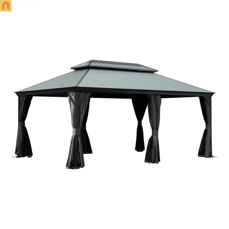 Hardtop Gazebo Steel Dark Gray 12x18ft Netting Curtains 60MPH