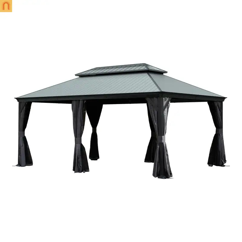 Hardtop Gazebo Steel Dark Gray 12x18ft Netting Curtains 60MPH