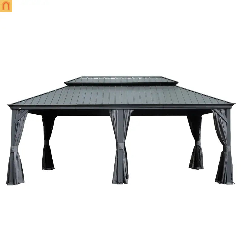 Hardtop Gazebo Aluminum Gray 12x18ft Netting Curtains 50MPH