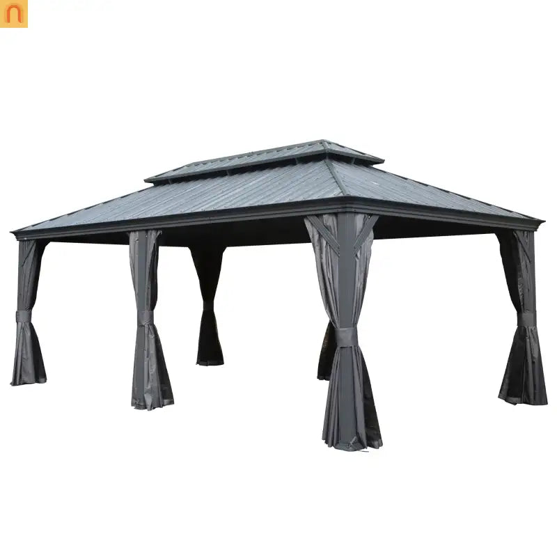 Hardtop Gazebo Aluminum Gray 12x18ft Netting Curtains 50MPH