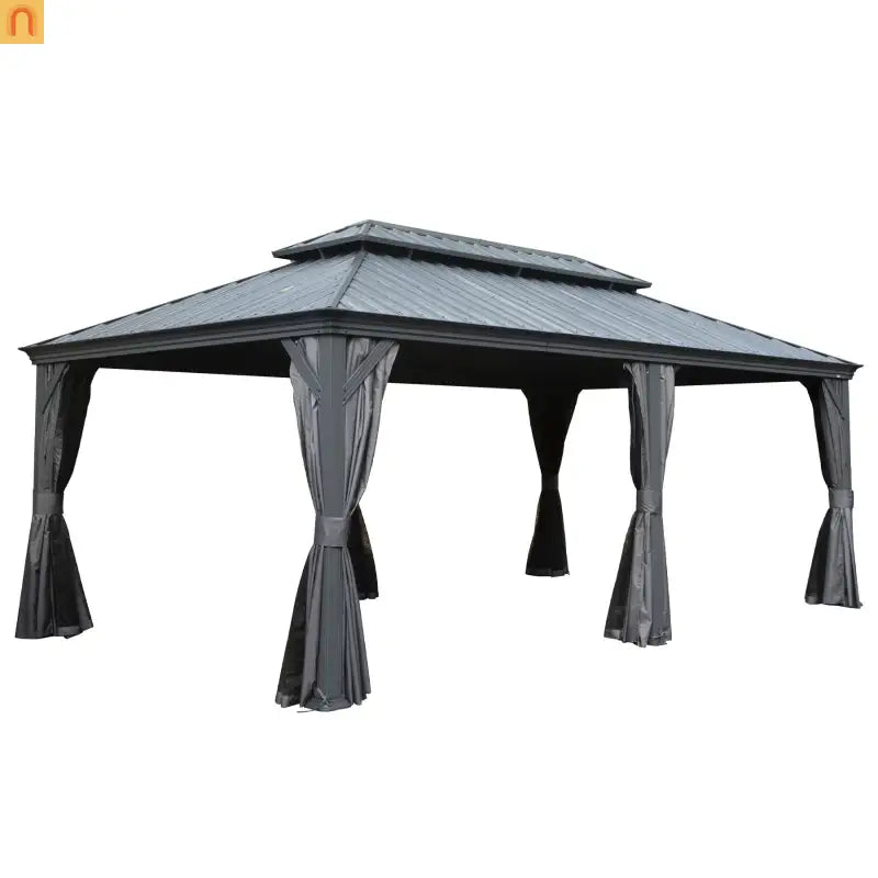 Hardtop Gazebo Aluminum Gray 12x18ft Netting Curtains 50MPH