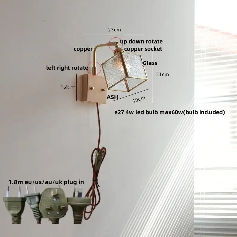 DecorBites™ Brass LED Wall Lights Rotatable Blue Glass Dining Room Stair Light