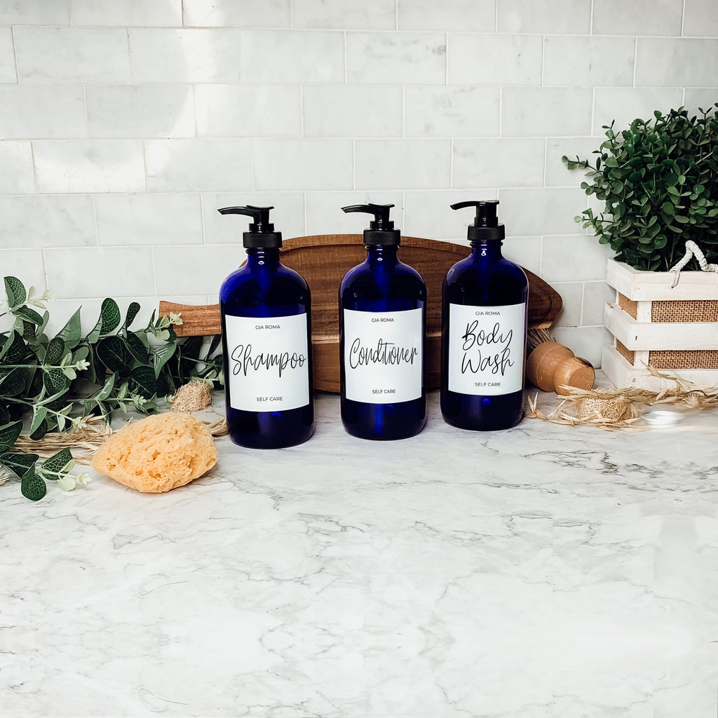 16oz Blue Glass Jar With White Label Lid Reusable Storage Canister