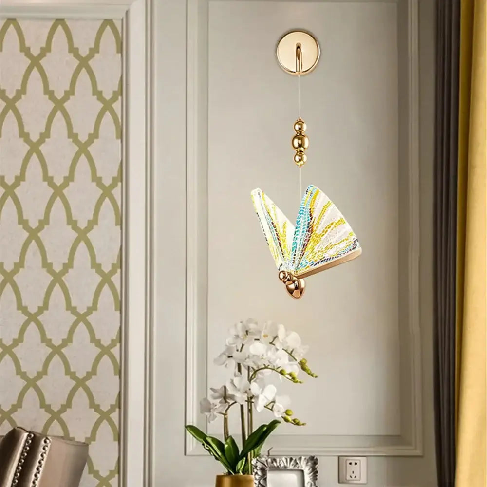 Gold and patterned butterfly led wall light for bedroom