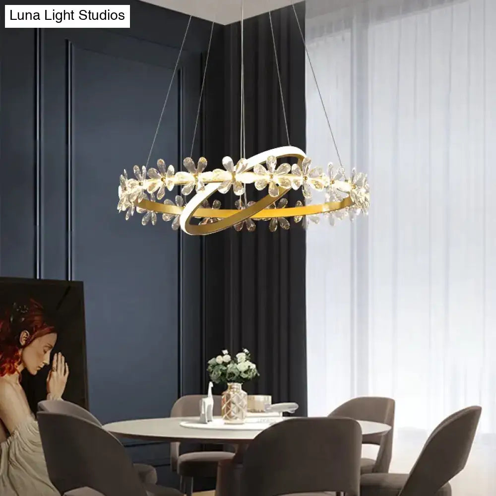 DecorBites™ Nordic Style Crown Crystal Flower Pendant Light