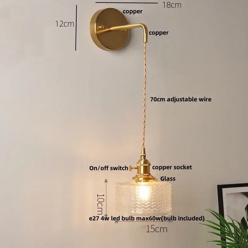 DecorBites™ Clear Glass LED Wall Lights with Adjustable Pull Chain Switch