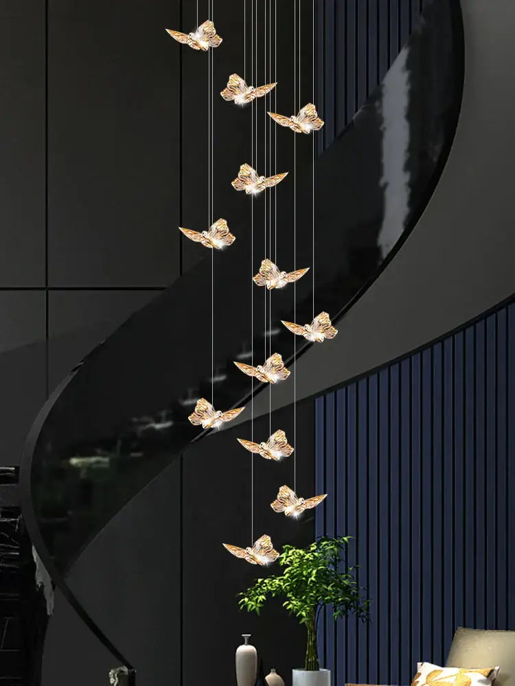 DecorBites™ Butterfly Chandelier Staircase Suspended Loft Pendant Light for Living Room & Hallway