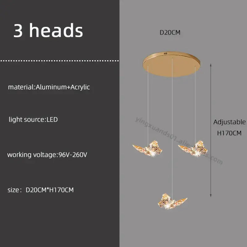 DecorBites™ Butterfly Chandelier Staircase Suspended Loft Pendant Light for Living Room & Hallway
