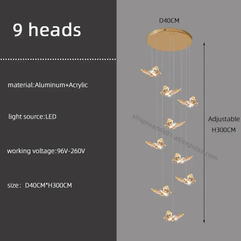 DecorBites™ Butterfly Chandelier Staircase Suspended Loft Pendant Light for Living Room & Hallway