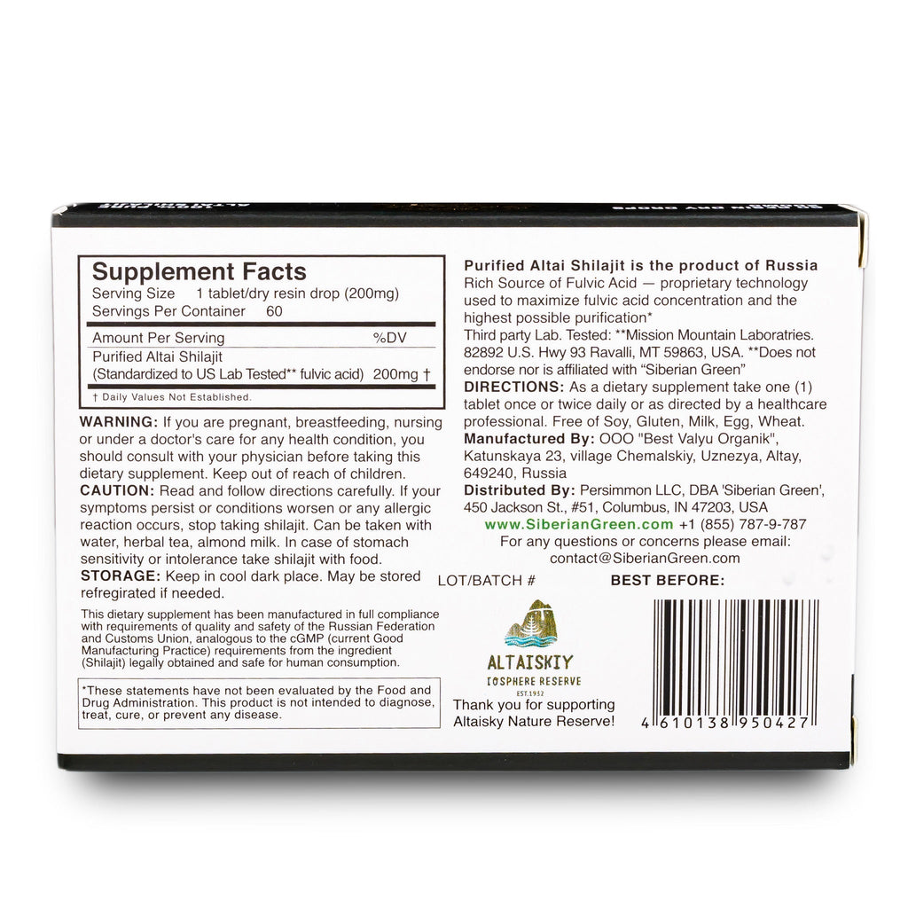 Siberian Green Shilajit Dry Drops | Altai Golden Mountains | 60 x 200mg