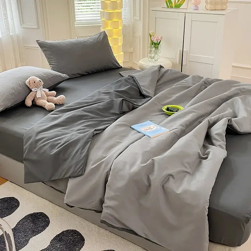 Gray satin cotton quilted duvet cover bedroom bedding set