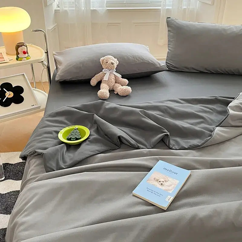 Gray satin cotton quilted duvet cover bedroom bedding set