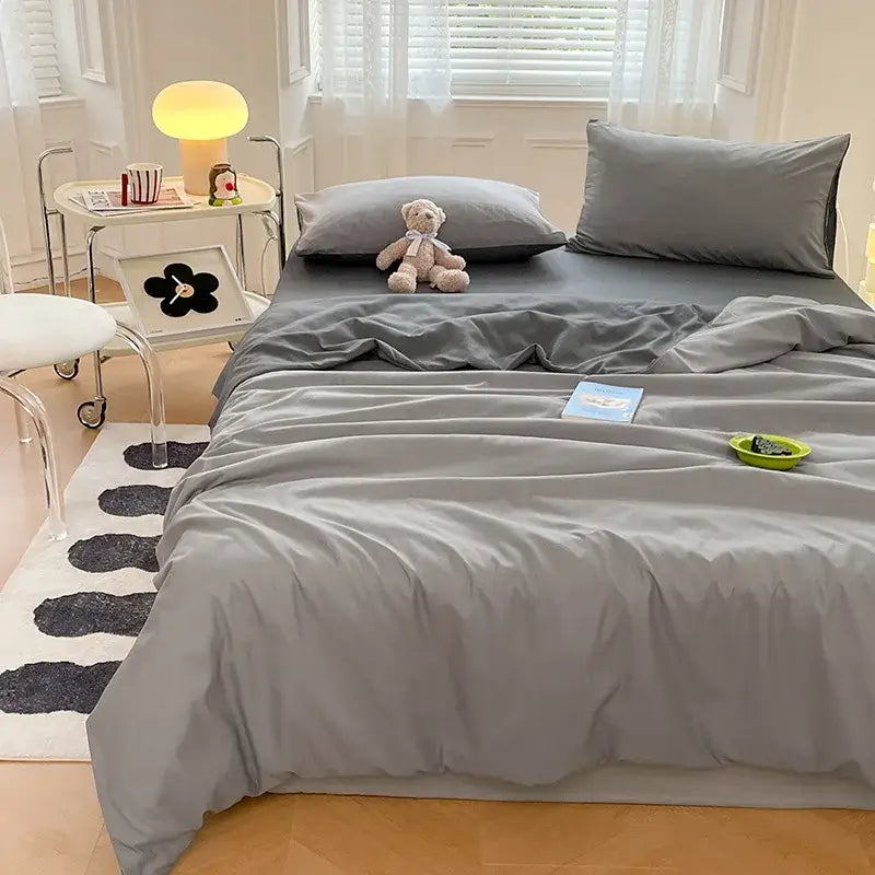 Gray satin cotton quilted duvet cover bedroom bedding set