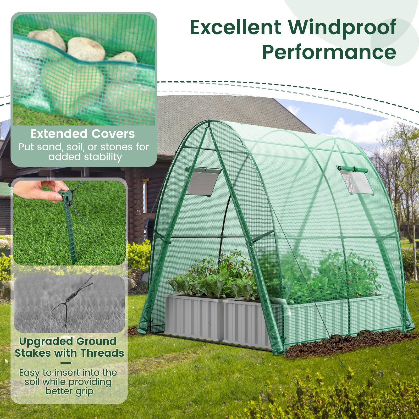 6 x 6 x 6.6 FT Outdoor Wall-in Tunnel Greenhouse