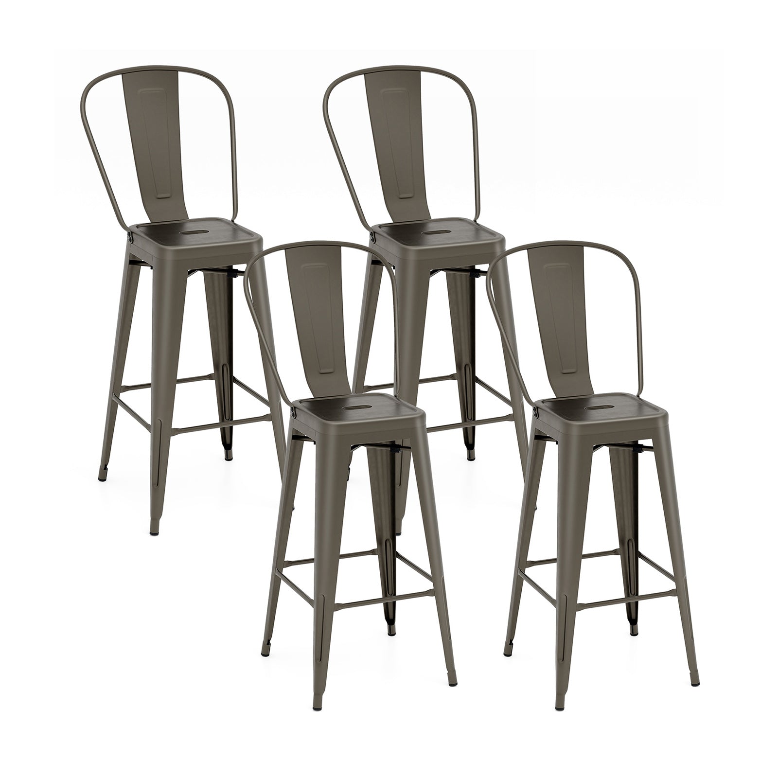 Set of 4 Bar Height Chairs Stackable Metal Bar Stools with Removable Backrest