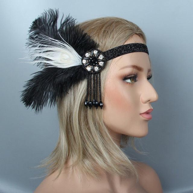 Hair Accessories For Women Girls Black Headband Rhinestone Sequin Vintage Party Headpiece Beaded Flapper Hair Feather Headband Gorgeous Hair Accessories For Women