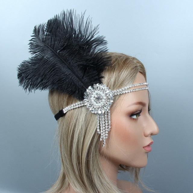Hair Accessories For Women Girls Black Headband Rhinestone Sequin Vintage Party Headpiece Beaded Flapper Hair Feather Headband Gorgeous Hair Accessories For Women