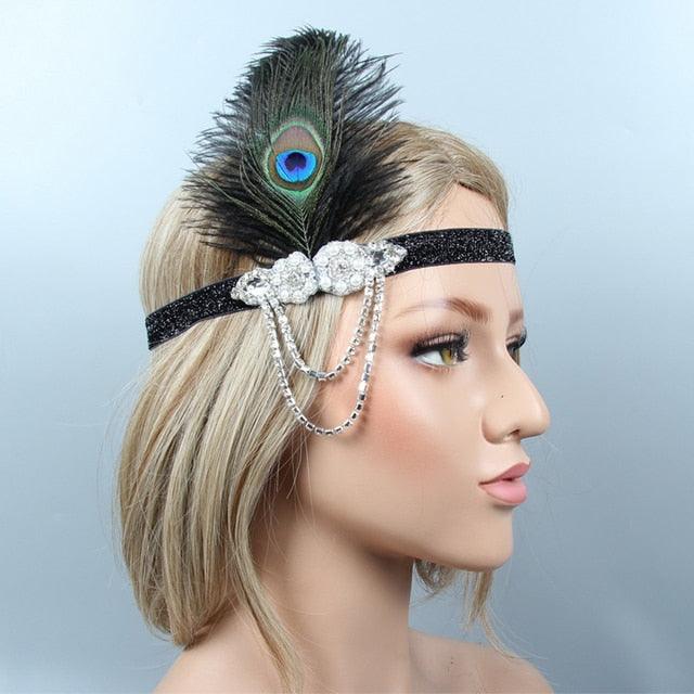 Hair Accessories For Women Girls Black Headband Rhinestone Sequin Vintage Party Headpiece Beaded Flapper Hair Feather Headband Gorgeous Hair Accessories For Women