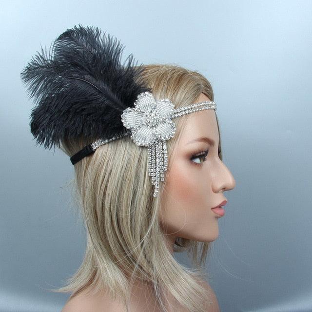 Hair Accessories For Women Girls Black Headband Rhinestone Sequin Vintage Party Headpiece Beaded Flapper Hair Feather Headband Gorgeous Hair Accessories For Women