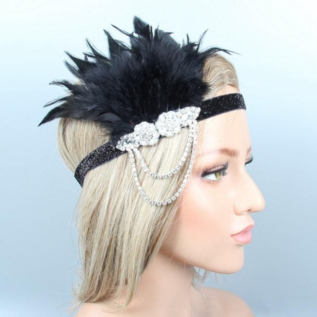 Hair Accessories For Women Girls Black Headband Rhinestone Sequin Vintage Party Headpiece Beaded Flapper Hair Feather Headband Gorgeous Hair Accessories For Women