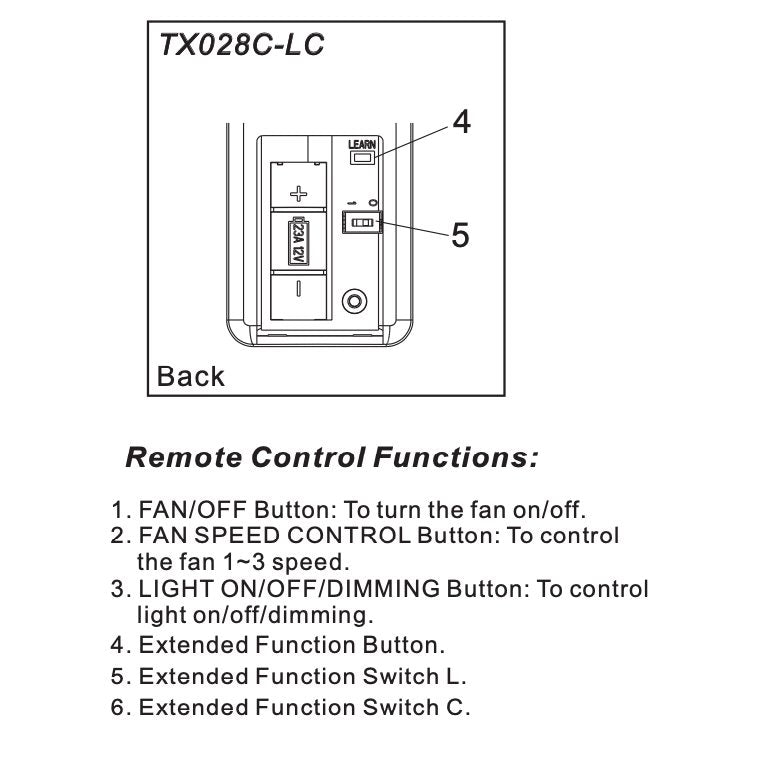 Substitute for Hampton Bay TX028C-LC Ceiling Fan Remote Control [63T-AC83T-KIT]