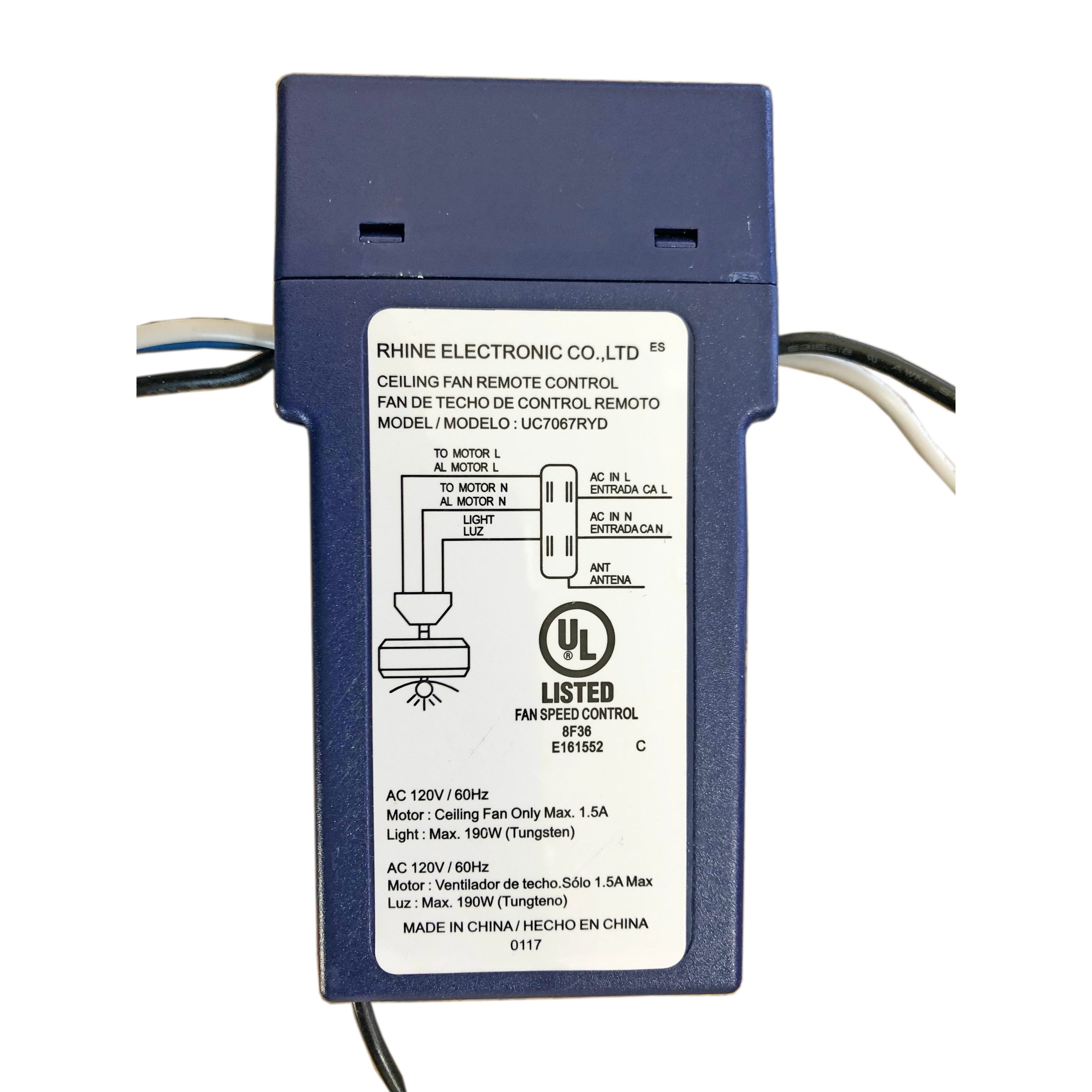 Substitute for Hampton Bay UC7067RYD Ceiling Fan Receiver [63T-AC83T-KIT]