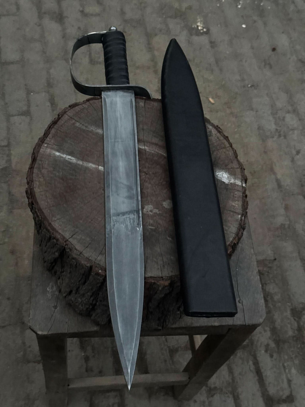 Hand-Forged Carbon Steel Long Blade with Guard | Wrapped Grip | Leather Cover Included